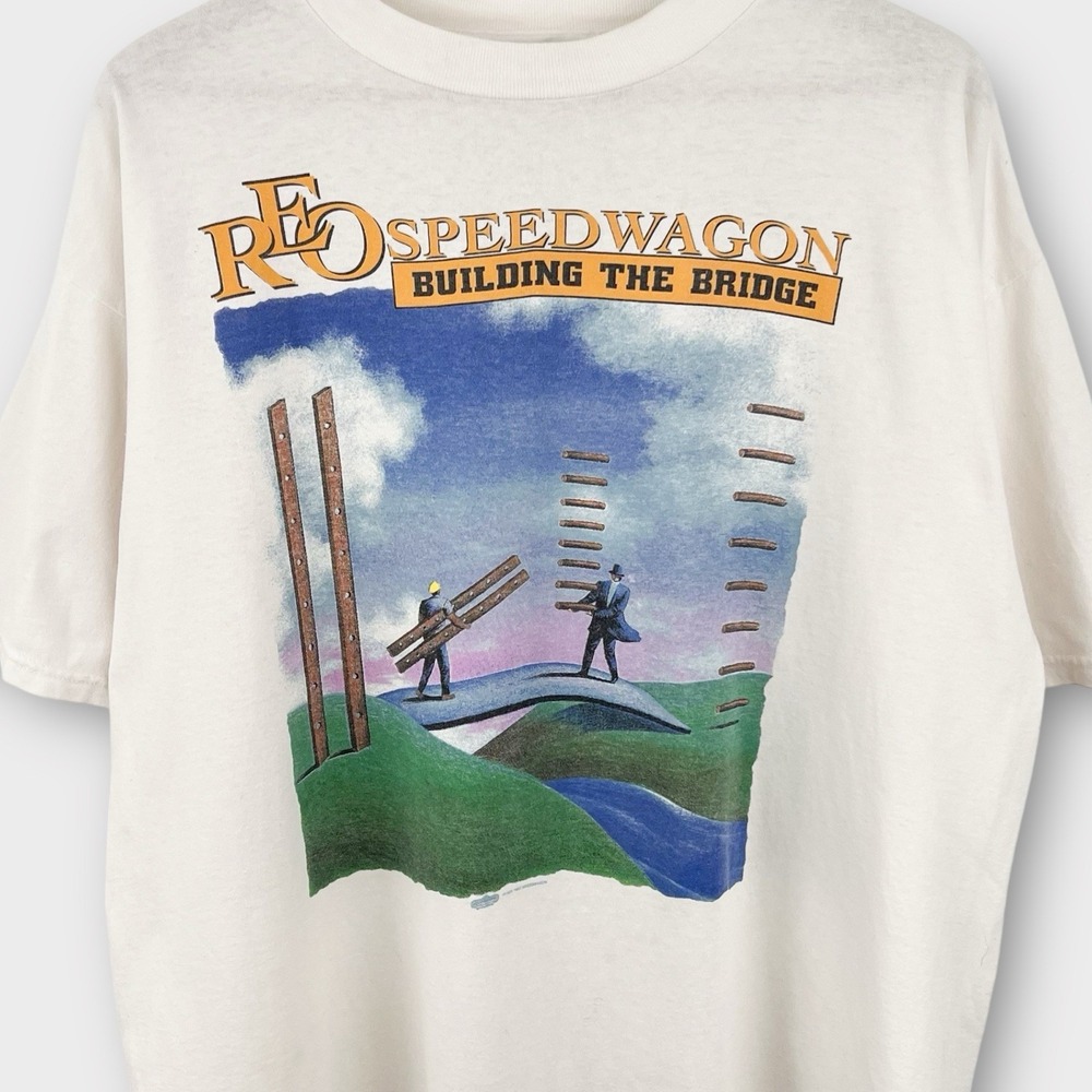 Vintage REO Speed Wagon Building The Bridge Men's Band T-Shirt 1998‎ Size XL - Picture 2 of 7